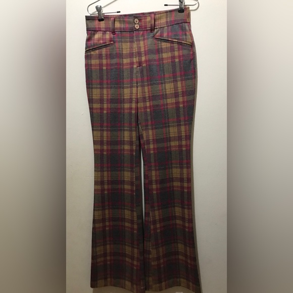 Anthropologie Essential Pink Check Plaid Flare Trousers US 2 - Picture 6 of 10